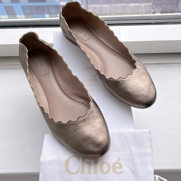 Chloé Lauren Scalloped Ballerina Flats - Pewter - Picture 1 of 8